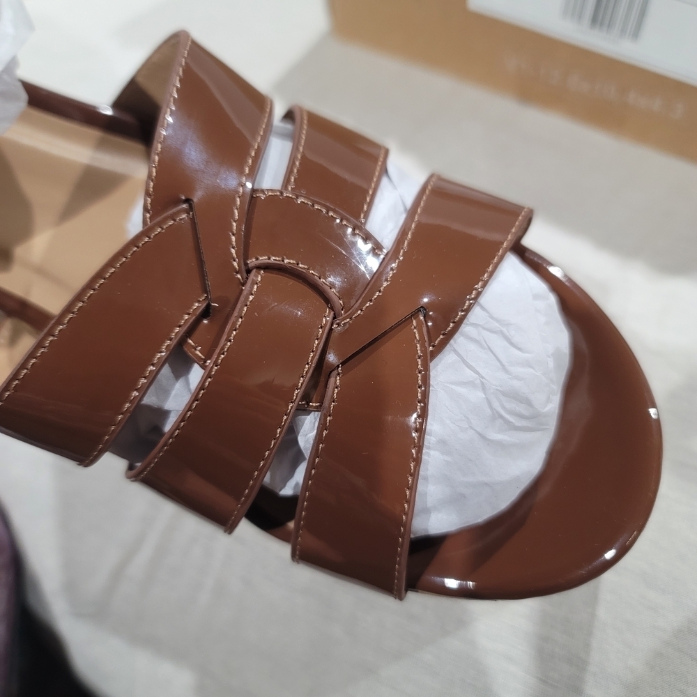 Journee Collection Jania Cork Platform Sandals, Brown Patent, Size 12 NIB - Picture 10 of 10
